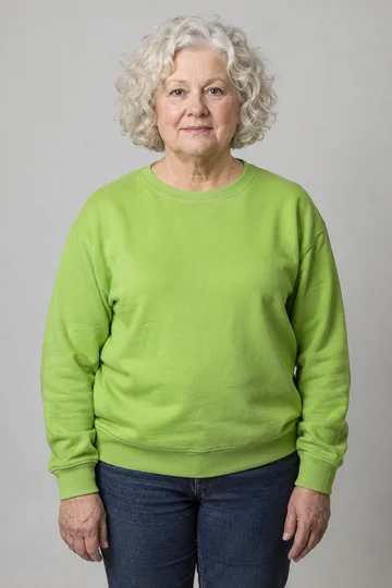 Input for the center dancer: a silver-haired woman in a lime top